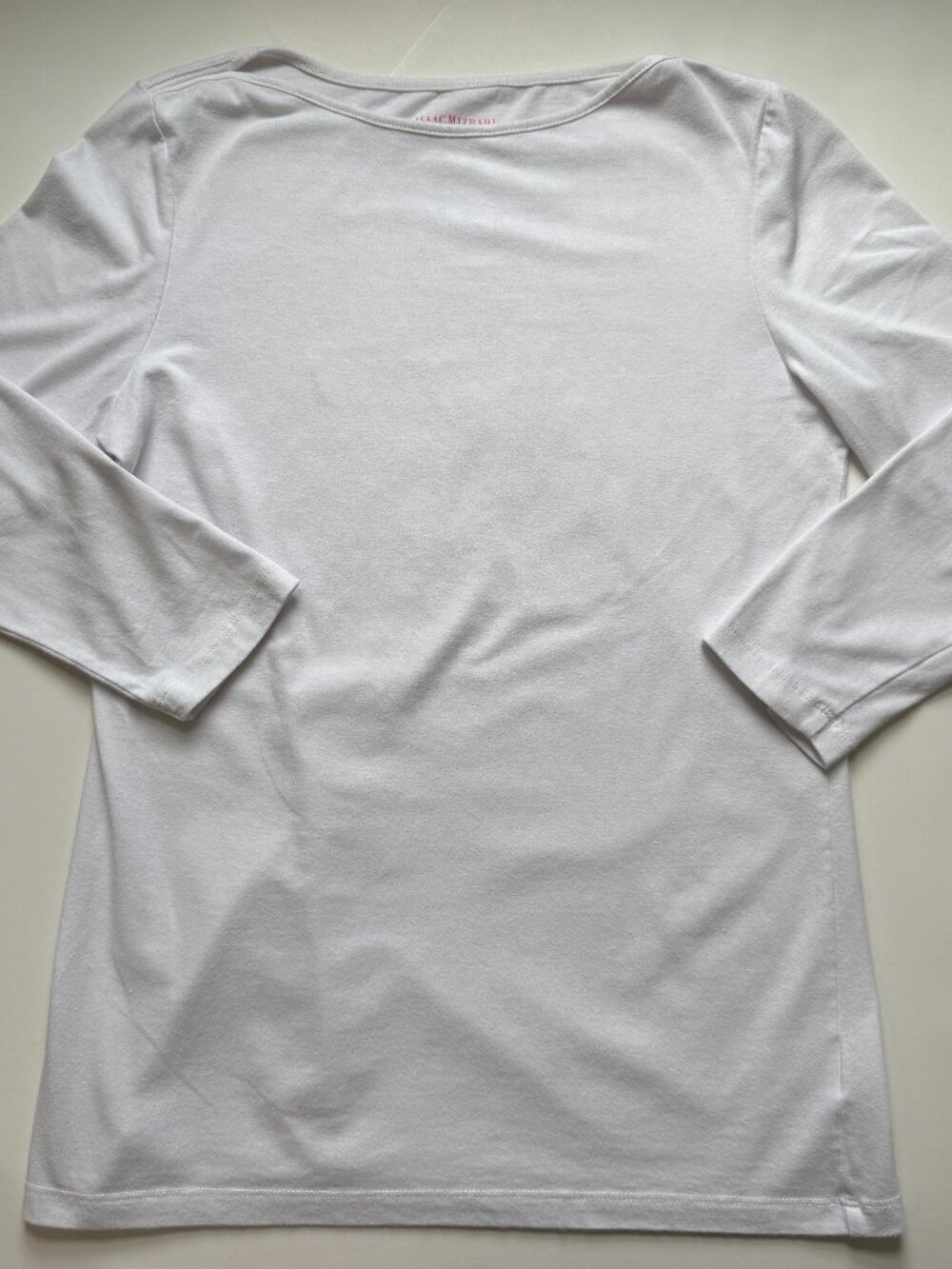 Isaac Mizrahi Boat Neck Top 3/4 Sleeve White Women's Size Small Basic Fitted